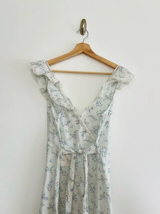 Doen Lucette Floral Maxi Dress Organic Cotton Lace Trim Blue White Size L NWT - Picture 4 of 9